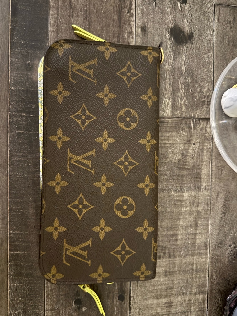 Louis Vuitton Monogram Zip Around Wallet with Yellow Trim